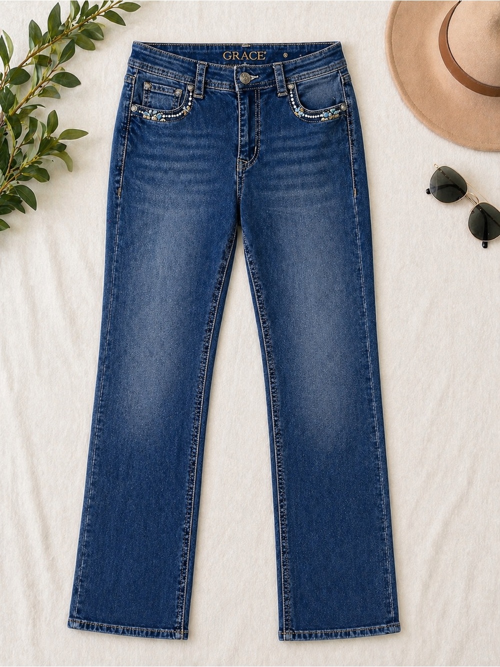 Grace in LA Bootcut Jeans Size 29 Embellished Pockets Western Denim